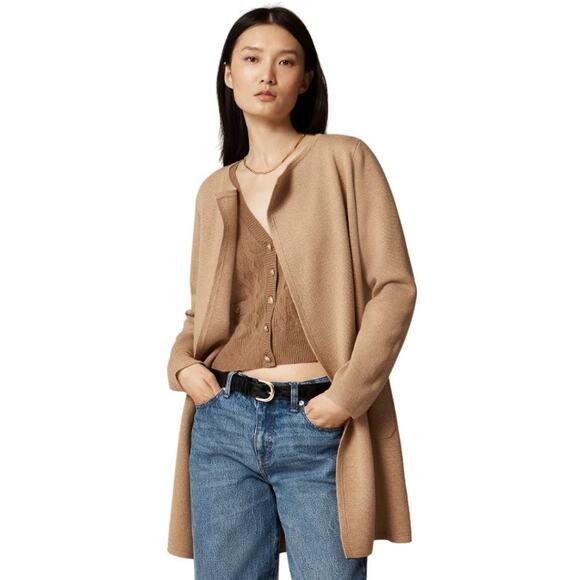 J. Crew Khaki Tan Juliette Collarless Open Front Cardigan Sweater Blazer - Picture 2 of 12